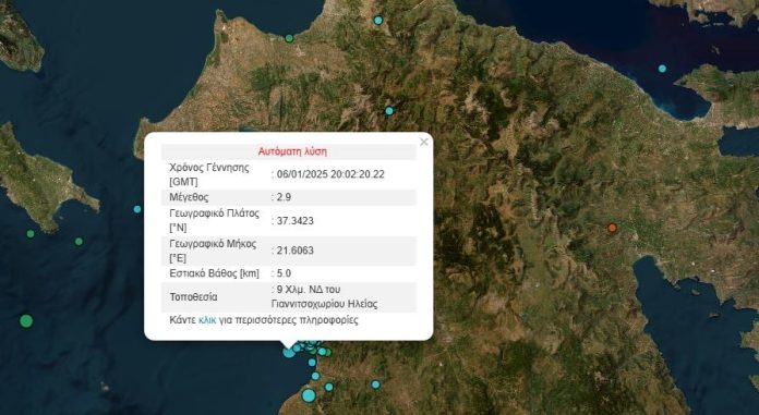 Νέος σεισμός 2,9 Ρίχτερ στην Ηλεία