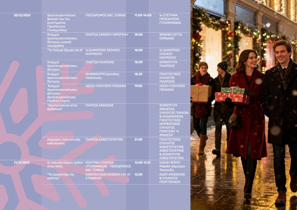 Η «Νιφάδα» φέρνει τη μαγεία των Χριστουγέννων στον Δήμο Εορδαίας. «Λευκή Νύχτα», Φωταγώγηση Χριστουγεννιάτικου Δέντρου και Θεματικό Πάρκο «Χριστουγεννιάτικος Κόσμος»