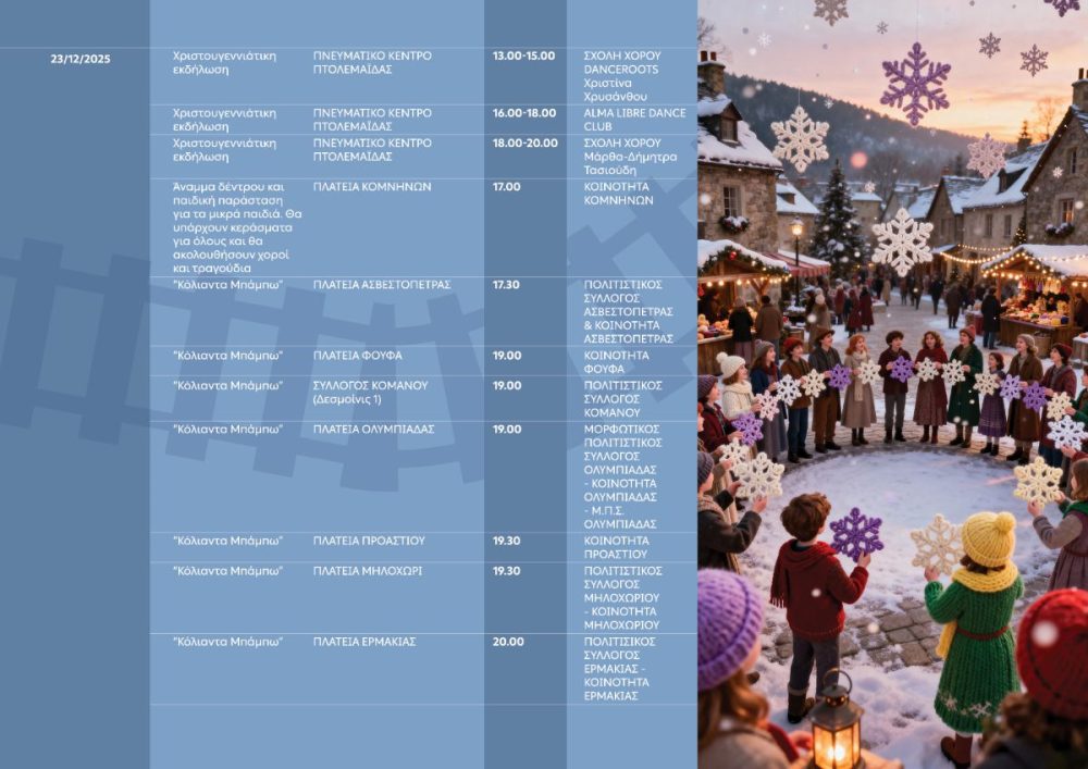 Η «Νιφάδα» φέρνει τη μαγεία των Χριστουγέννων στον Δήμο Εορδαίας. «Λευκή Νύχτα», Φωταγώγηση Χριστουγεννιάτικου Δέντρου και Θεματικό Πάρκο «Χριστουγεννιάτικος Κόσμος»